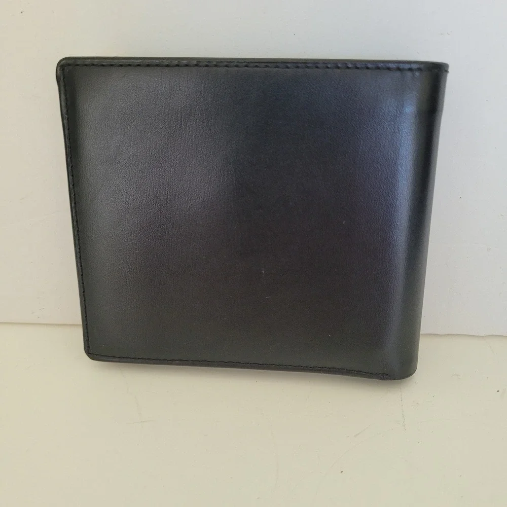 Dunhill London Mens Black Calf Leather Bifold Wallet Gold Hardware Coin Pocket